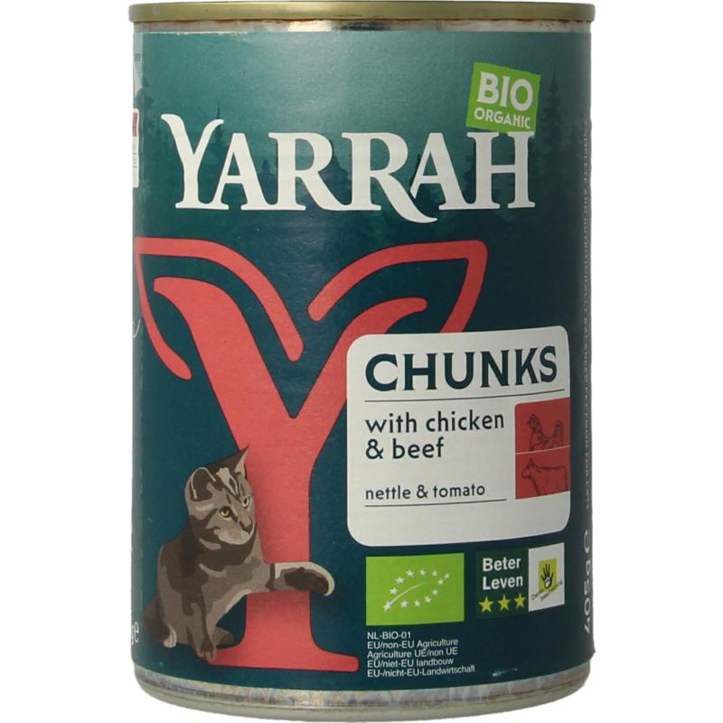 Yarrah Kattenvoer Chunks Met Kip En Eund Bio 405g