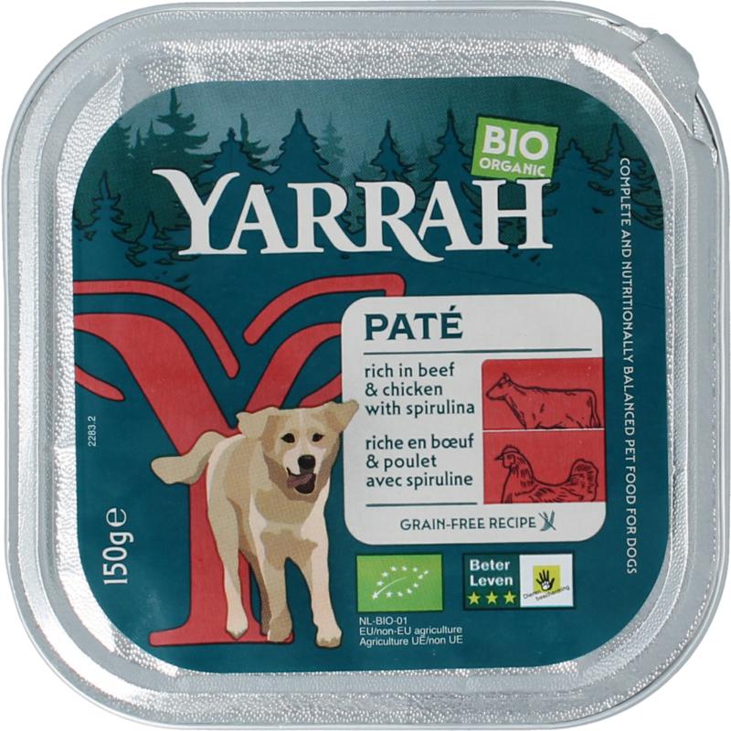 Yarrah Hondenvoer Pate Met Rund En Kip Bio 150g