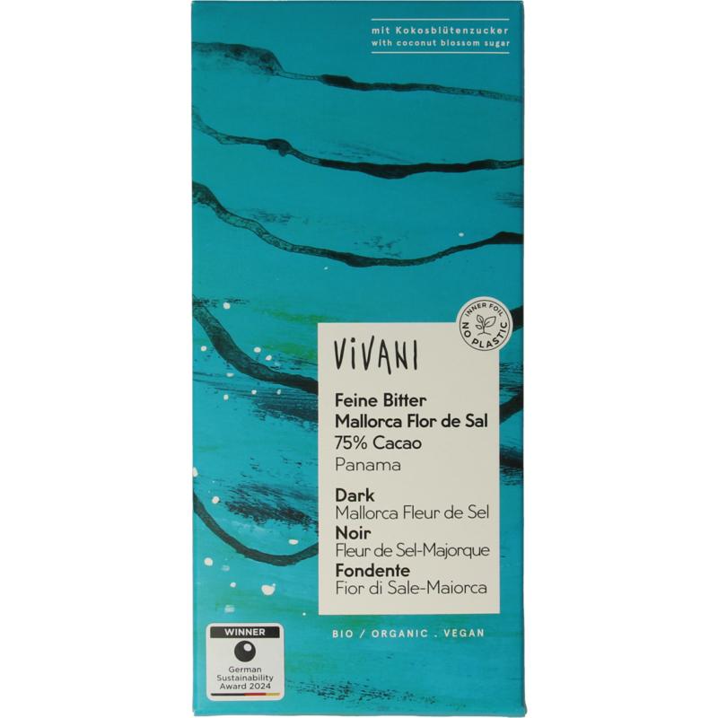 Vivani Chocolade Puur 75% Met Zeezout Bio 80g