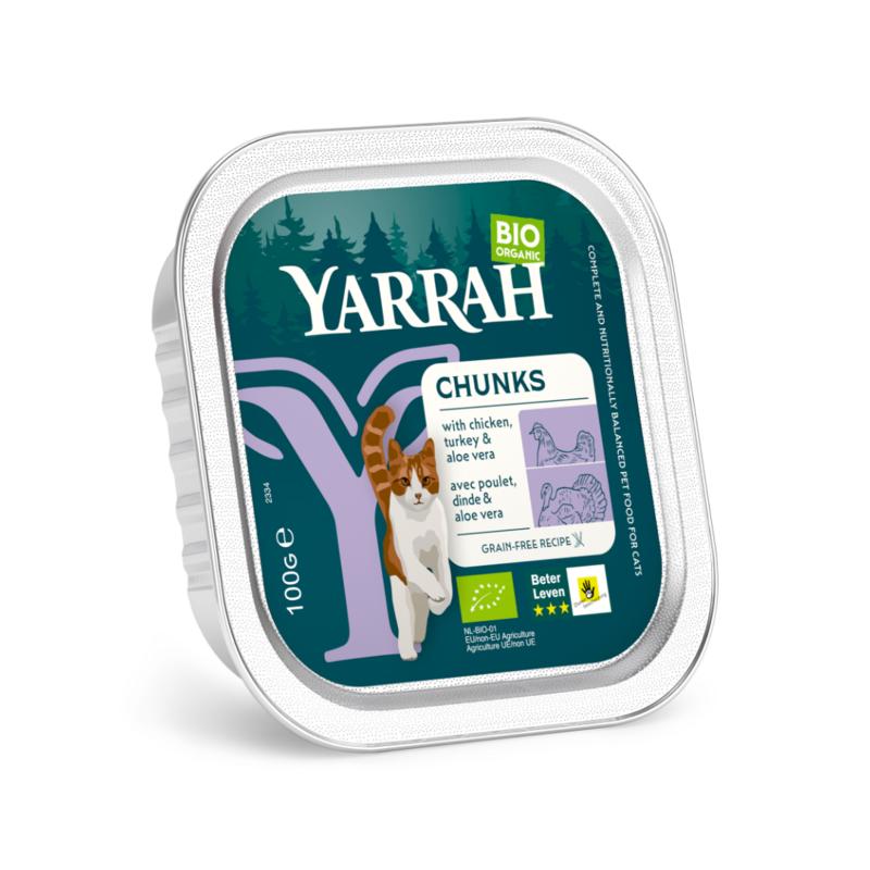Yarrah Kattenvoer Chunks Kip Kalkoen Bio 100g