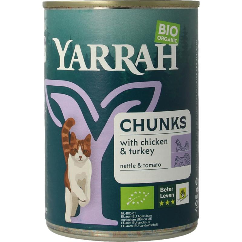 Yarrah Kattenvoer Kip Kalkoen In Saus Bio 405g