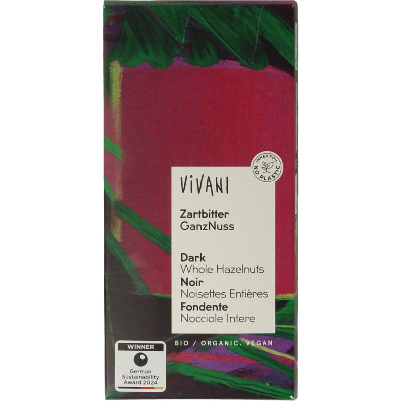 Vivani Chocolade Puur Hele Hazelnoten Bio 100g