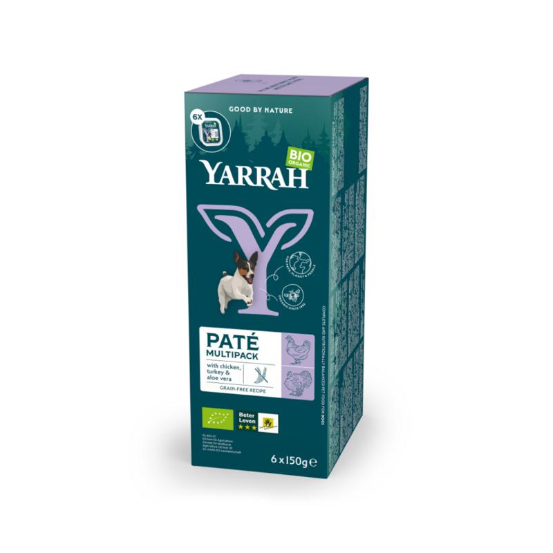 Yarrah Hondenvoer Multipack Pate Kip En Kalkoen Bio 6x150g